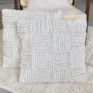 Textured Woven Gray & Cream Throw Pillows - Pair